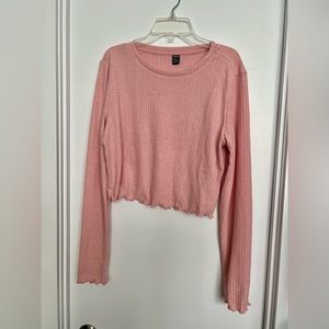 [Free add on item] New light pink rib knit long sleeve cropped top
